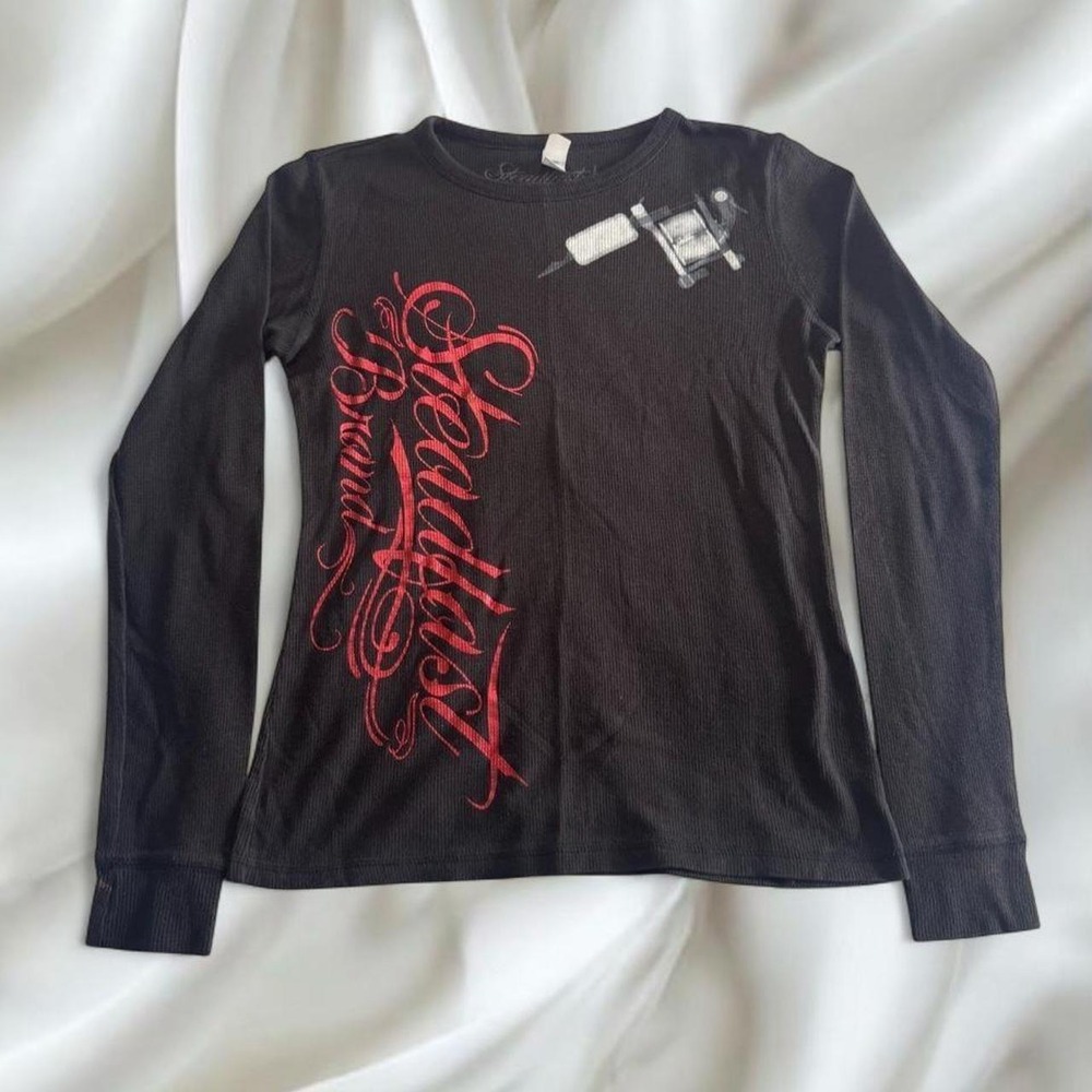 Y2K vintage Steadfast henley‎ long sleeve tattoo machine graphic grunge emo